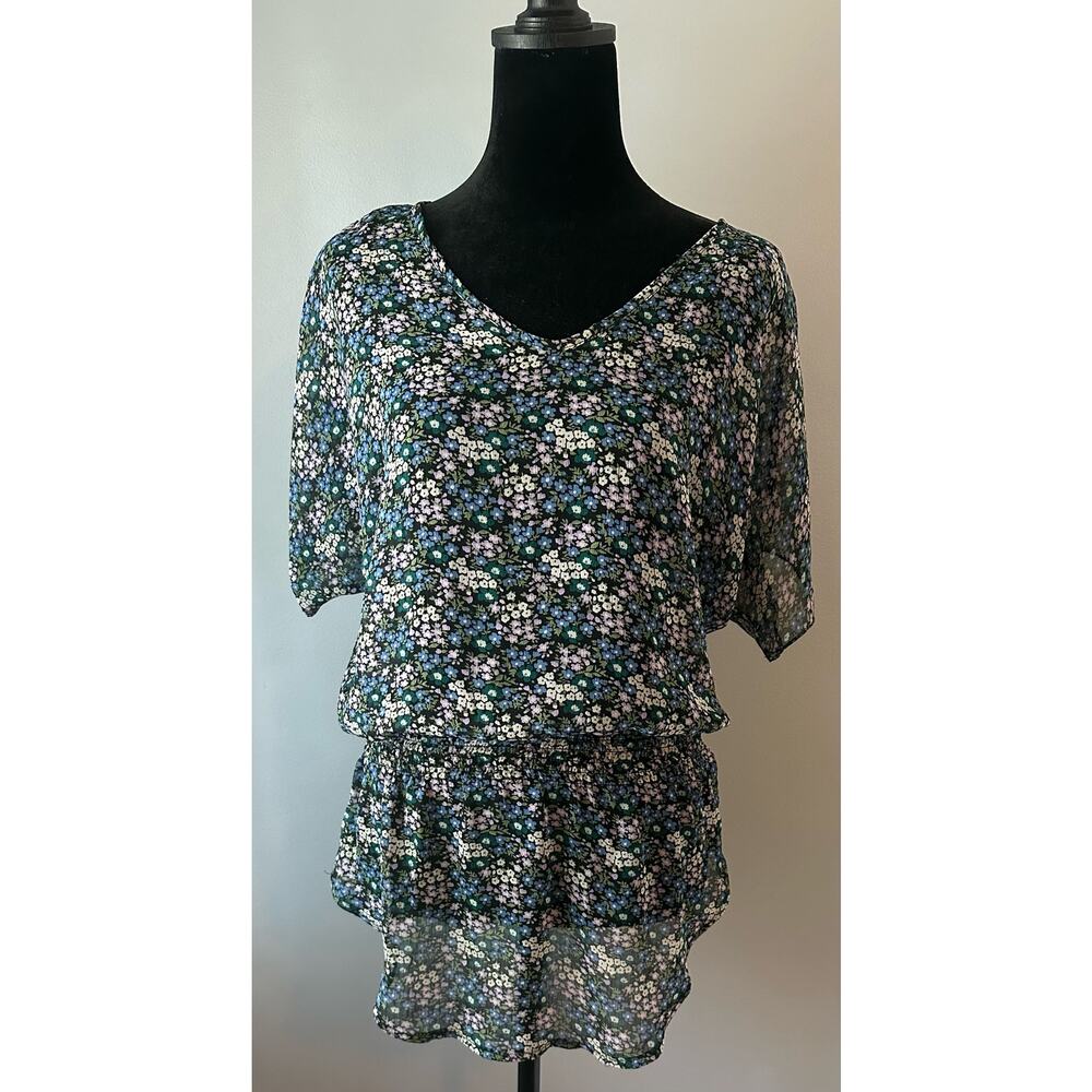 Express Y2K floral sheer ruched waist top